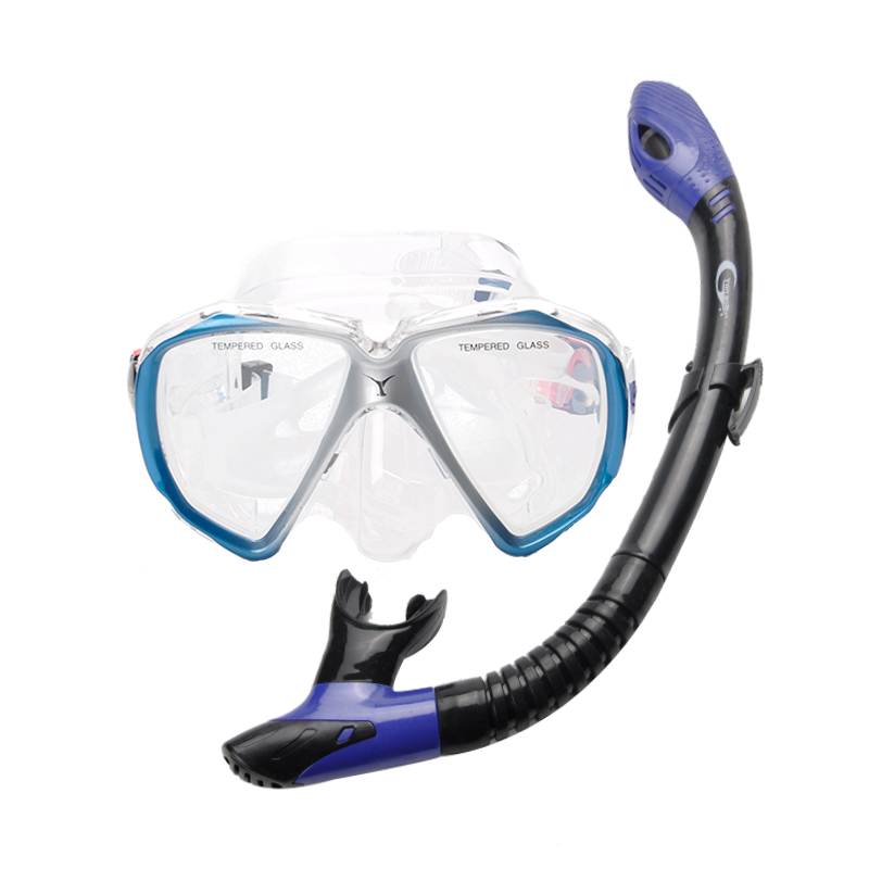 Adjustable side buckle tempered glass scuba diving mask snorkel set