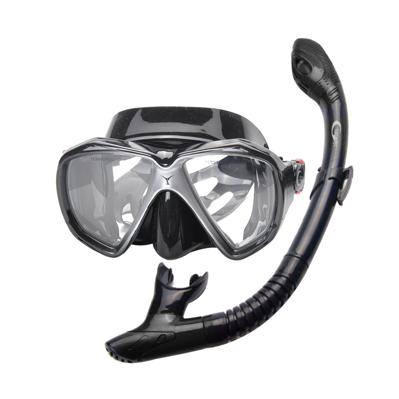 Adjustable side buckle tempered glass scuba diving mask snorkel set