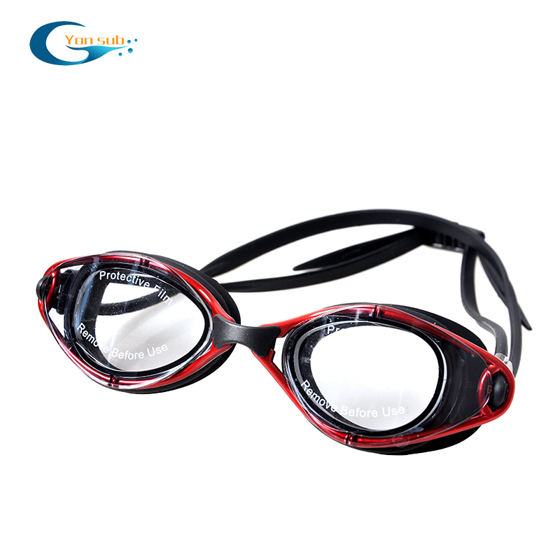 Wide view colored mirrored glass silicone swimming goggles